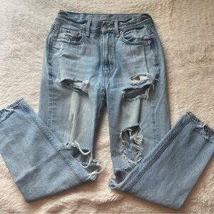 American Eagle Jeans Women’s 00 Short Blue Highest Rise Boyfriend Distressed AE